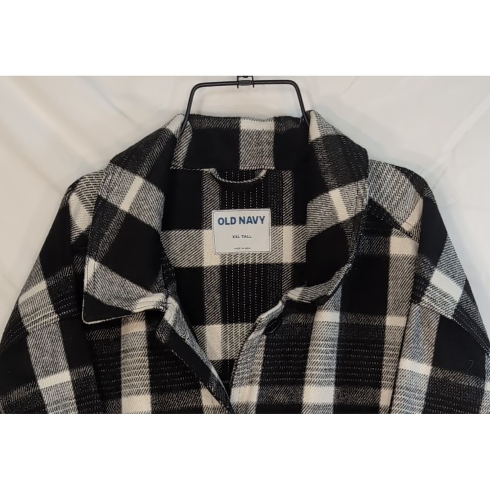 Old Navy Womens XXL Tall Black White Plaid Shacket Button Front D1012-WOW-HO-22